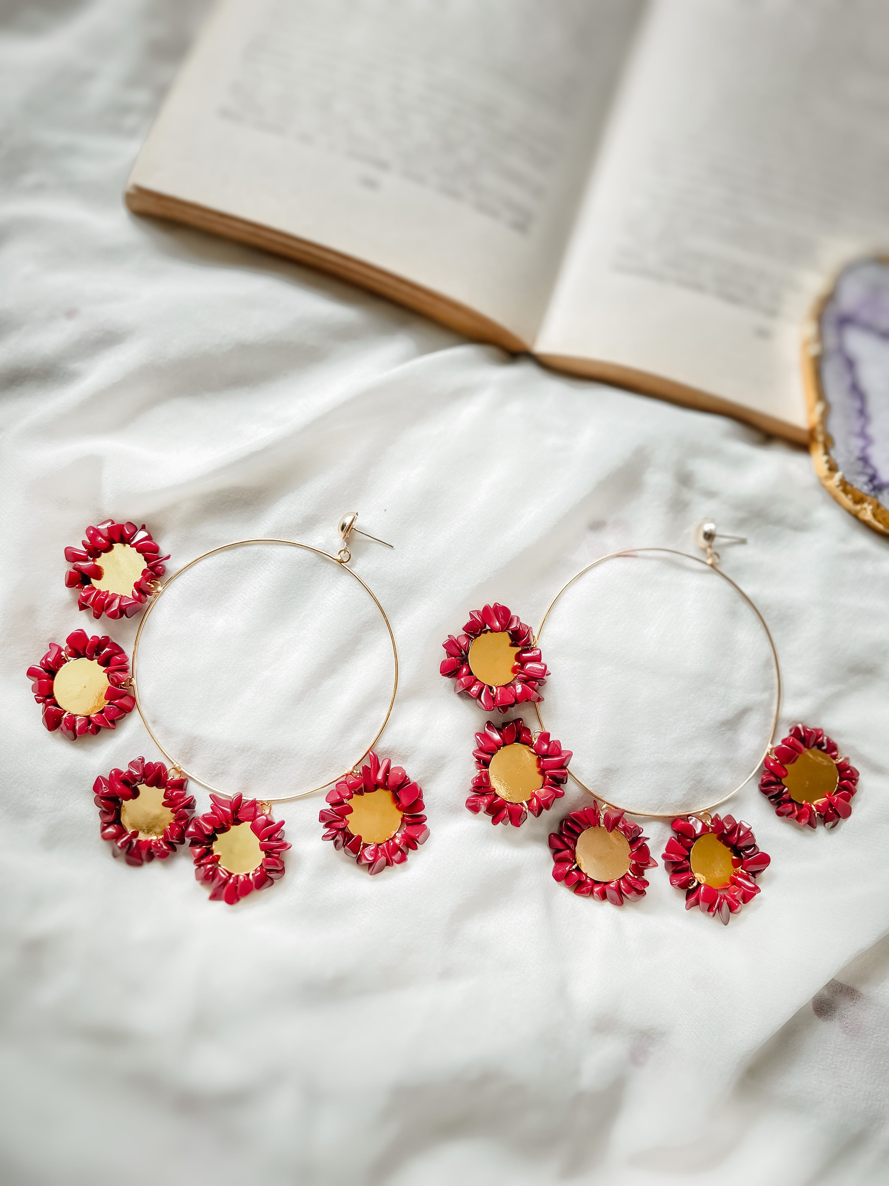 Five coin red earrings