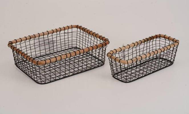 Wire Basket with Rattan
