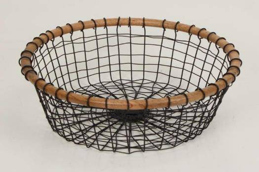 Wire Low Basket with Rattan