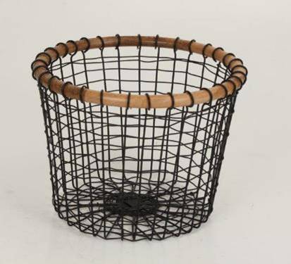 Wire High Basket with Rattan