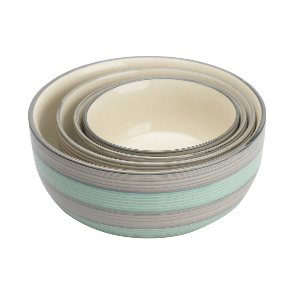  Lane Ceramic Mixing Bowls, Green & Grey Set of 4