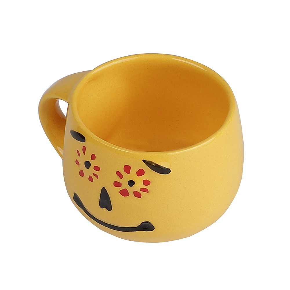Stylish Ceramic Smiley Emoji Faces Handcrafted Tea, Milk & Coffee Cup/Mug (Set Of 6, 150 Ml, Dishwas