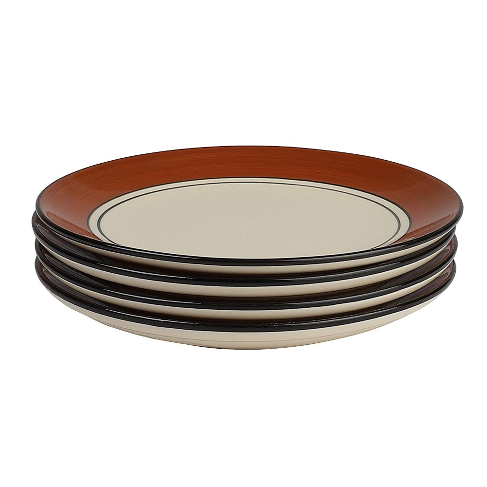 Cream & Brown Ceramic Side Plates & Ceramic Plates For Dinner Quarter Plates 7 Inches(4-Pieces, Dish
