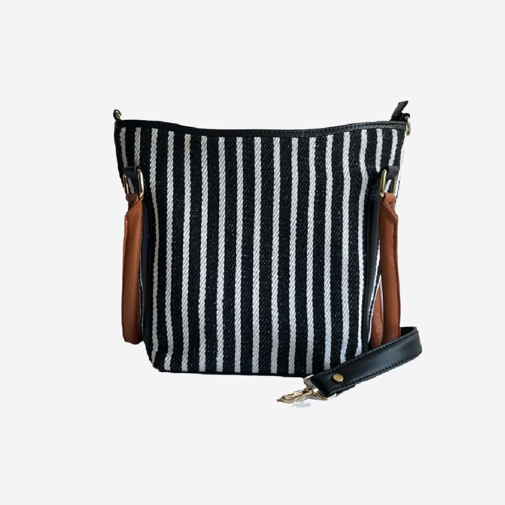 B/W  Striped Bucket Sling Bag